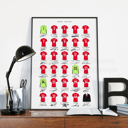 Manchester United Squad Photo 2023/2024 Poster. Manchester United kit 2024. Manchester United skip 2024