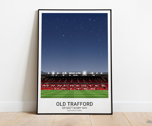 Manchester United Print. Manchester United Old Trafford Print Poster Artwork Gift Framed.