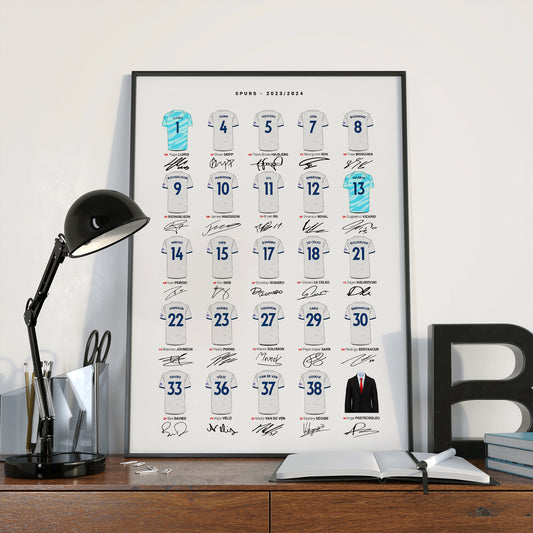 Tottenham Hotspur 2023/2024 Squad Team Kits Print Poster Gift Framed