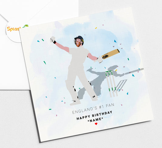 Ben Stokes England Cricket Birthday Card. Fully customized Card
