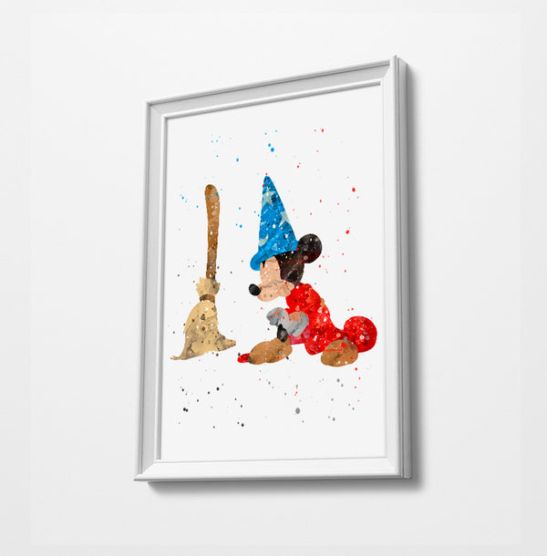 Mickey Mouse Fantasia Watercolor Art Print