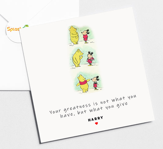 Winnie the Pooh and Mickey Mouse Birthday Card, Greetings Card, Disney Artwork Card.