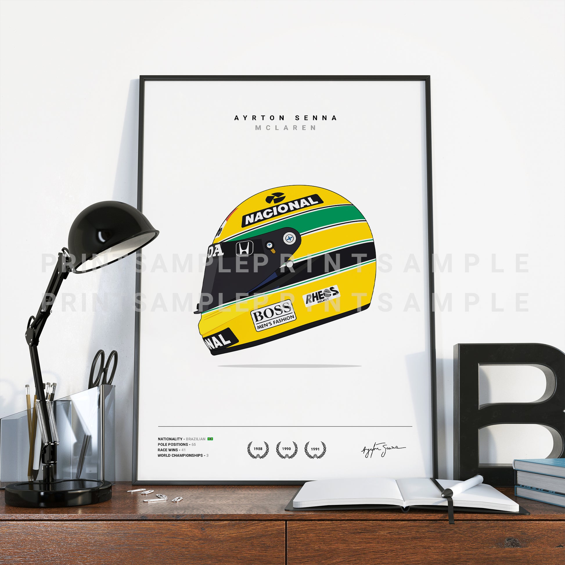 Ayrton Senna World Championship Helmet Print / Poster