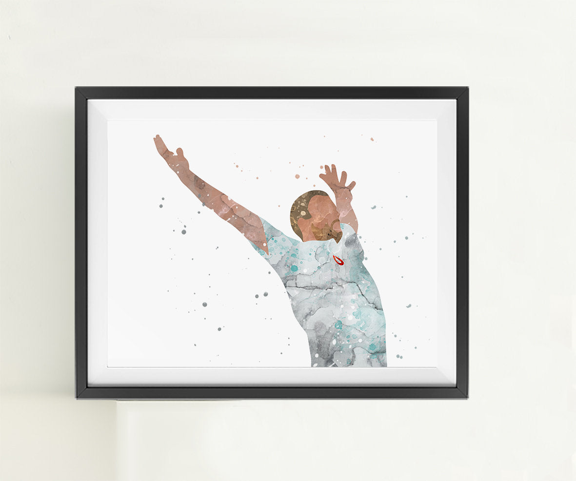 Freddy Flintoff Minimalist Watercolor Art Print Poster Gift Idea For Him Or Her | Cricket Print Poster Art