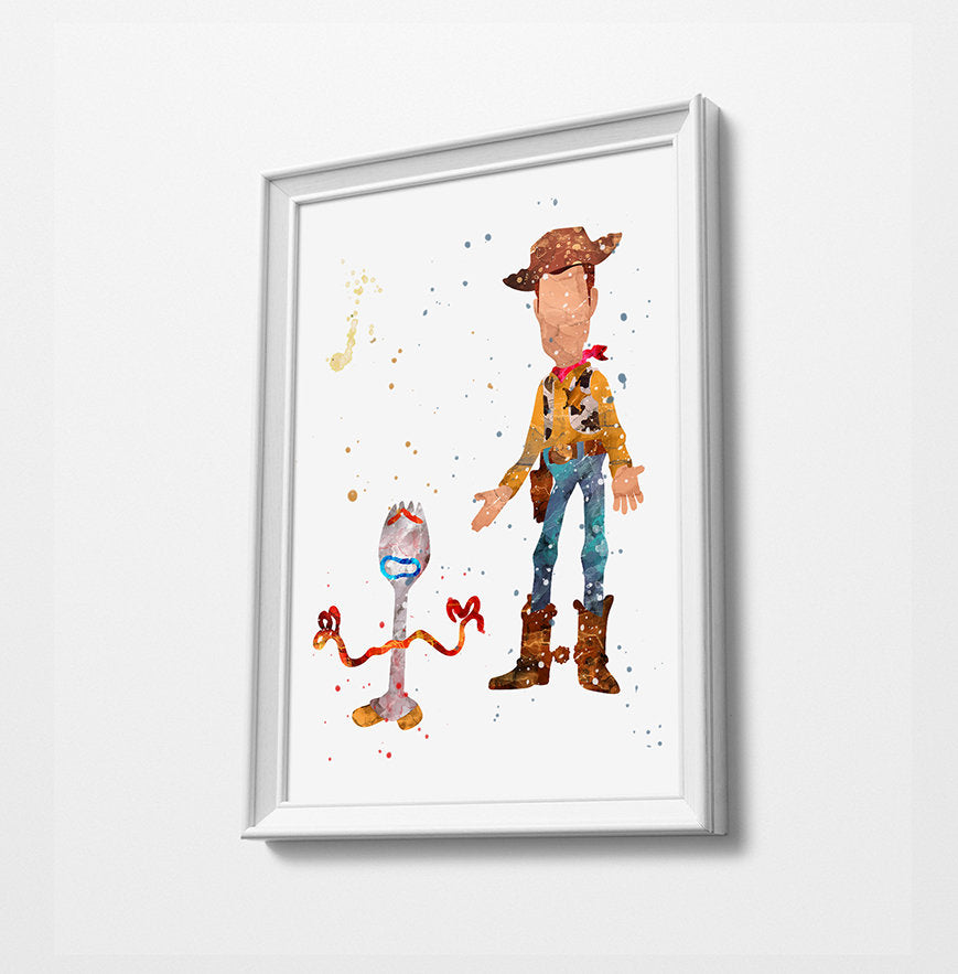 Toy Story Forky and Woody | Minimalist Watercolor Art Print Poster Gift Idea For Him Or Her |