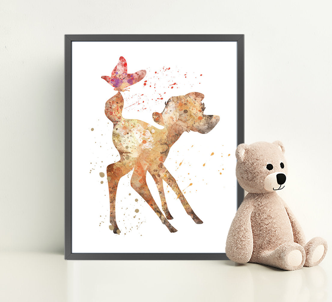 Bambi Print | Minimalist Watercolor Art Print Poster Gift Idea For Him Or Her | Nursery Art |