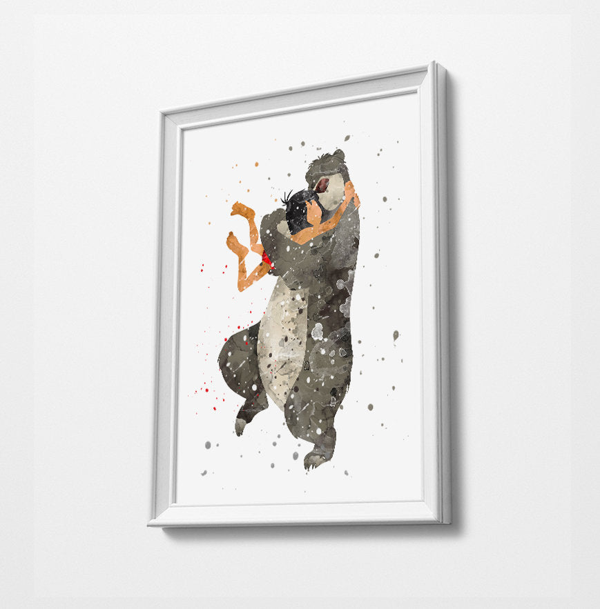 Mowgli & Baloo | Minimalist Watercolor Art Print Poster Gift Idea For Him Or Her | Disney Prints