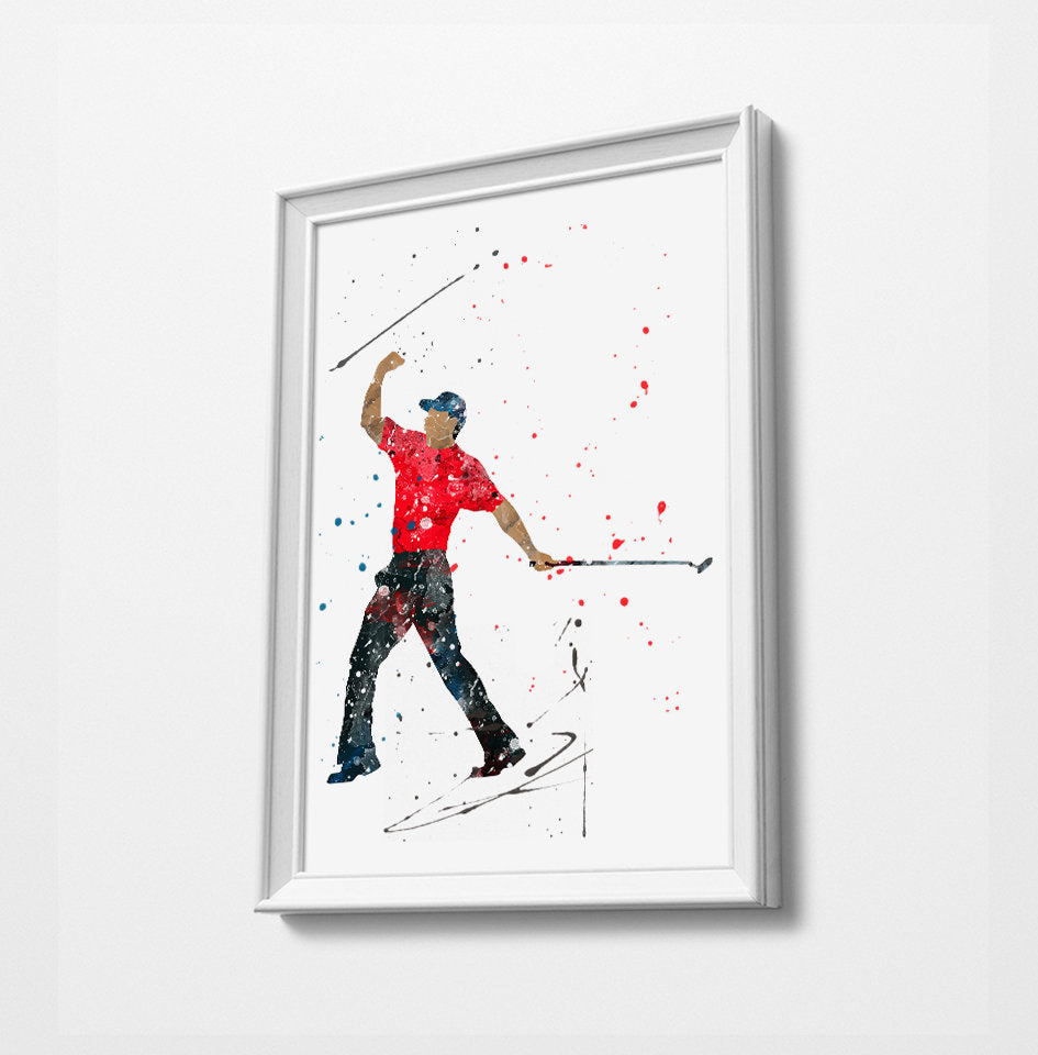 Tiger(golf) | Minimalist Watercolor Art Print Poster Gift Idea For Him Or Her | Golf