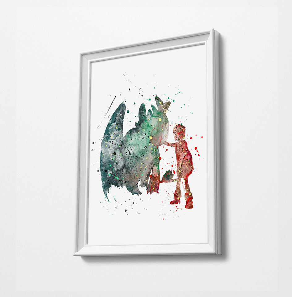 Dragon | Minimalist Watercolor Art Print Poster Gift Idea For Him Or Her | Nursery Art |