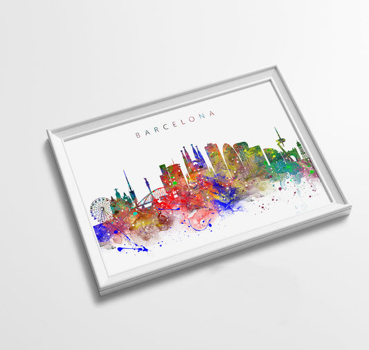 Barcelona Skyline Art Print  | Minimalist Watercolor Art Print Poster Gift Idea For Him Or Her | Wall Art | City Skyline | City Prints