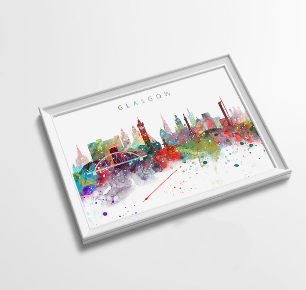 Glasgow Skyline Art Print  | Minimalist Watercolor Art Print Poster Gift Idea For Him Or Her | Wall Art | City Skyline | City Prints