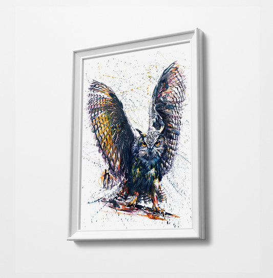 Owl Animal Minimalist Watercolor Art Print Poster Gift Idea For Him Or Her Music Poster