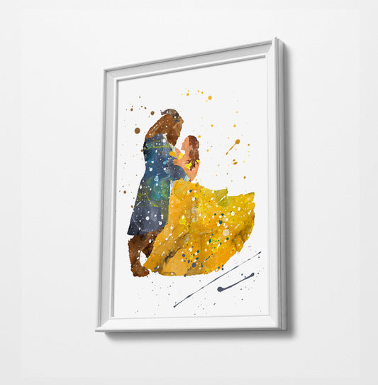 Belle & Beast | Minimalist Watercolor Art Print Poster Gift Idea For Him Or Her | Nursery Art | Beauty and the Beast Print art