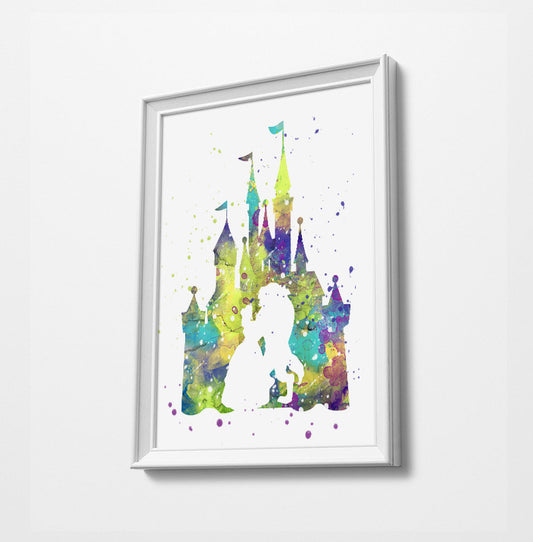 Beauty & The Beast Disney Castle | Minimalist Watercolor Art Print Poster Gift Idea For Him Or Her | Nursery Art |