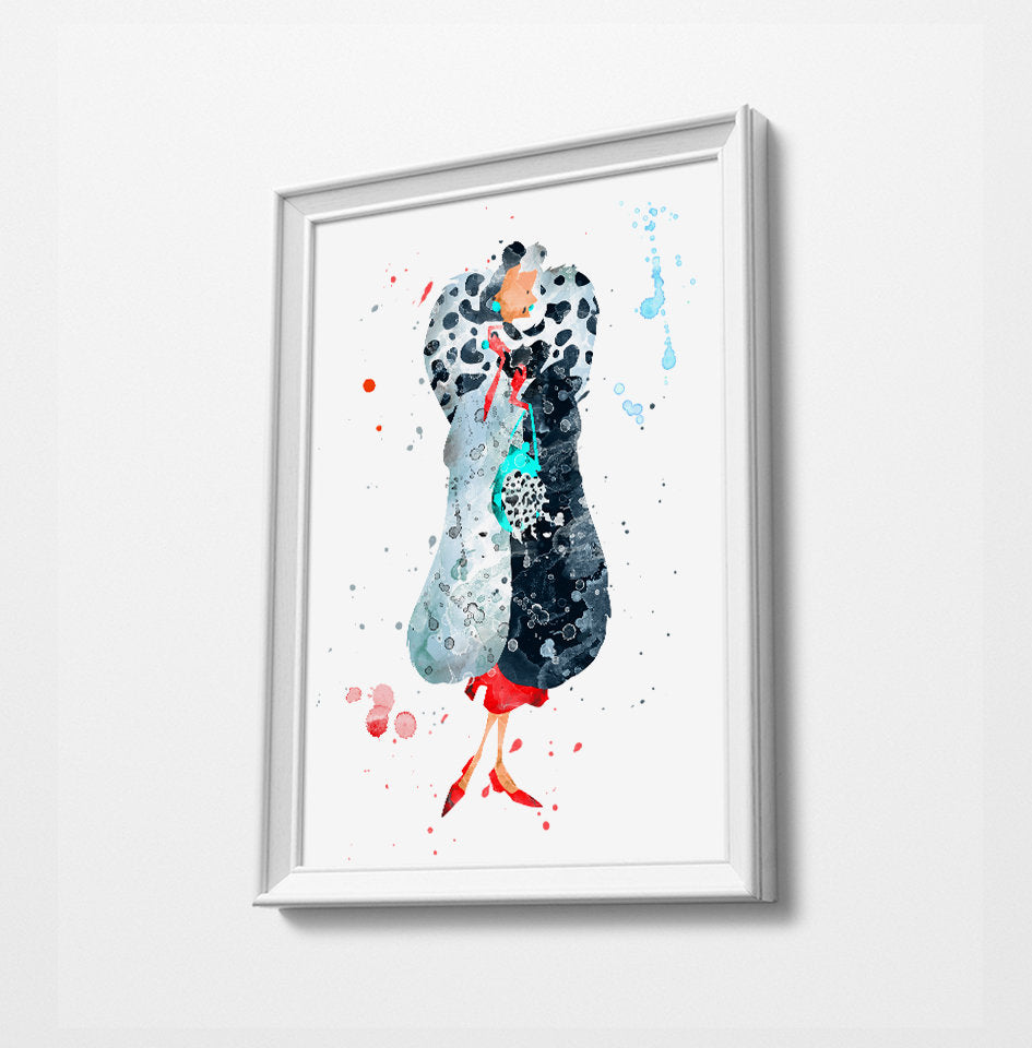 Cruella | Minimalist Watercolor Art Print Poster Gift Idea For Him Or Her | Nursery Art | Disney Prints