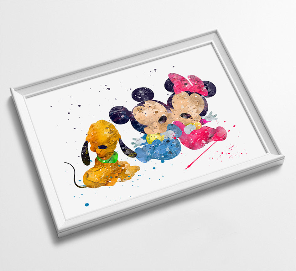 Baby Mickey & Minnie | Minimalist Watercolor Art Print Poster Gift Idea For Him Or Her | Nursery Art | Gift for Baby |