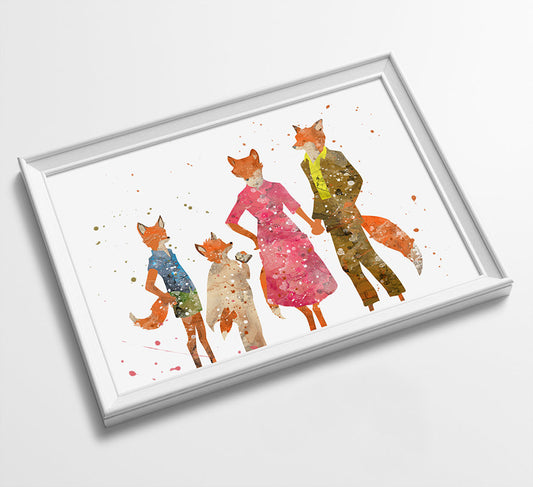 Mr Fox Family | Movie Minimalist Watercolor Art Print Poster Gift Idea For Him Or Her | Movie Artwork