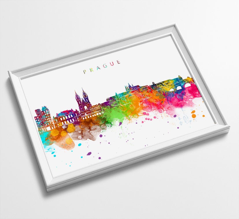 Prague Skyline Art Print  | Minimalist Watercolor Art Print Poster Gift Idea For Him Or Her | Wall Art | City Skyline | City Prints