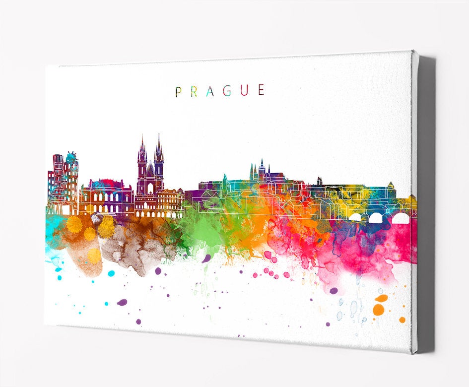 Prague Skyline Art Print  | Minimalist Watercolor Art Print Poster Gift Idea For Him Or Her | Wall Art | City Skyline | City Prints