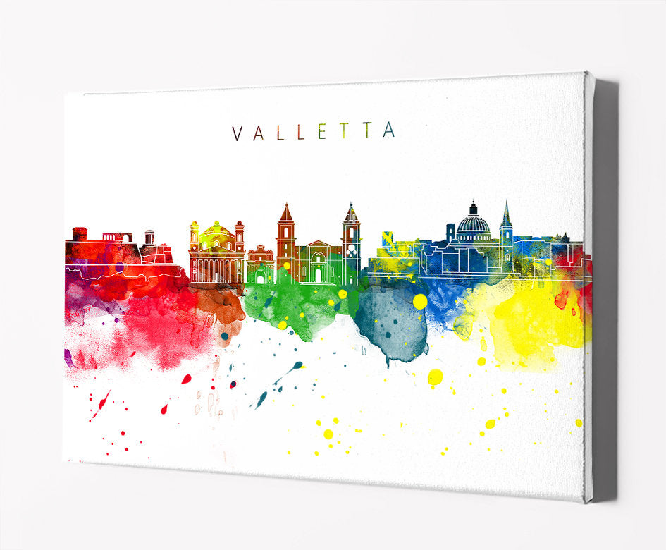 Valletta Skyline Art Print  | Minimalist Watercolor Art Print Poster | Gift Idea For Him Or Her | Wall Art | City Skyline | City Prints