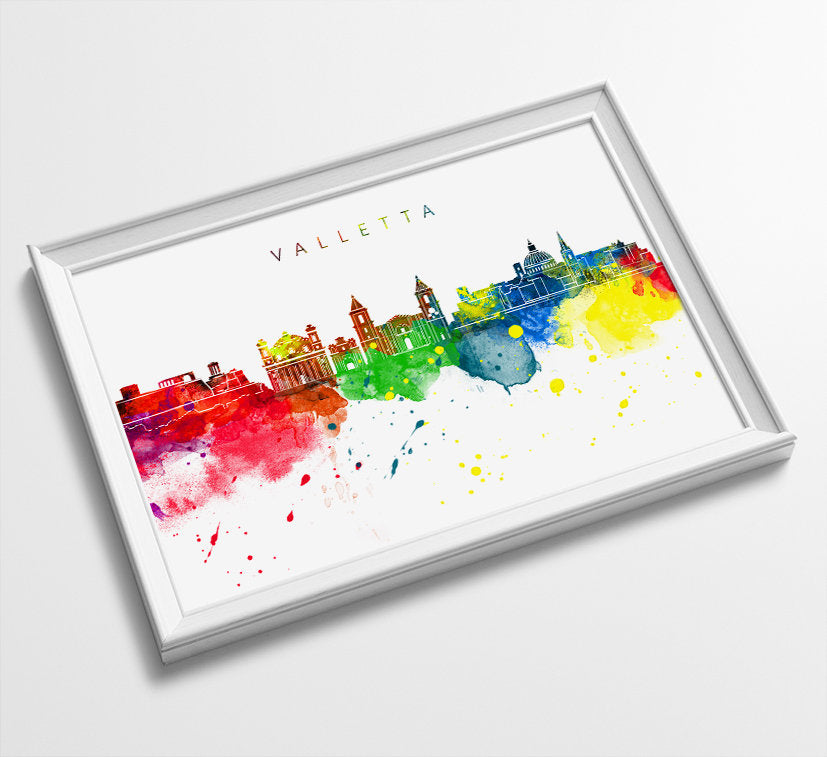 Valletta Skyline Art Print  | Minimalist Watercolor Art Print Poster | Gift Idea For Him Or Her | Wall Art | City Skyline | City Prints