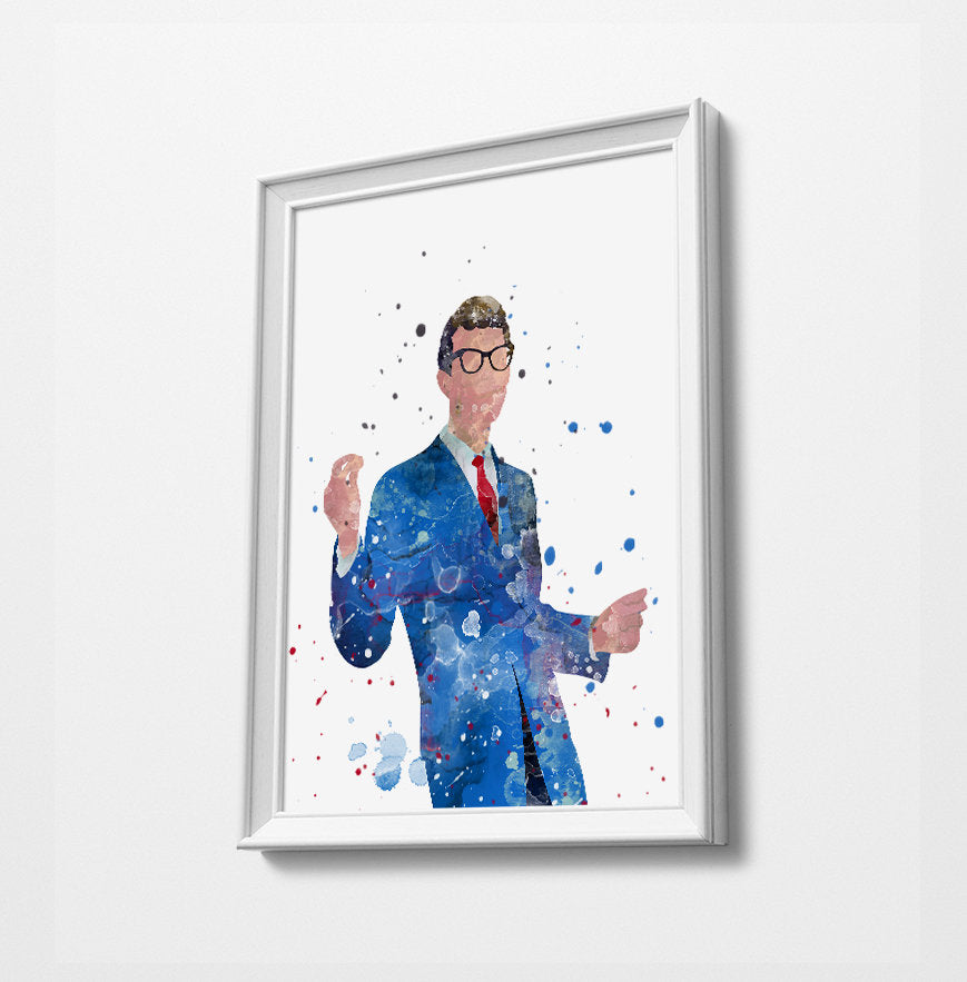 Buddy Holly | Minimalist Watercolor Art Print Poster Gift Idea For Him Or Her Music Poster