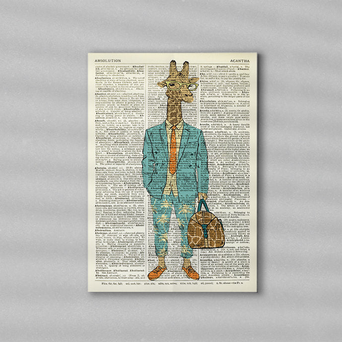 Dictionary Print \  #93 Giraffe In Suit \ Dictionary Art / Dictionary Page | Nursery Art | Vintage Poster | Gift for her | Gift for Mum