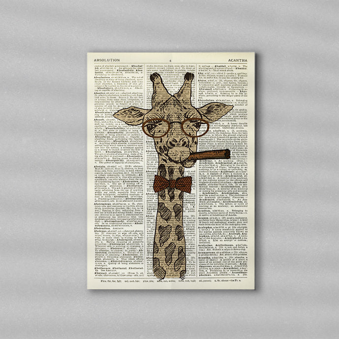 Dictionary Print \  #48 Giraffe Smoking Cigar \ Dictionary Art / Dictionary Page | Nursery Art | Vintage Poster | Gift for her