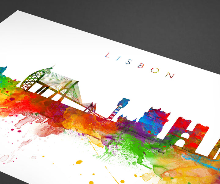 Lisbon Skyline Art Print  | Minimalist Watercolor Art Print Poster Gift Idea For Him Or Her | Wall Art | City Skyline | City Prints