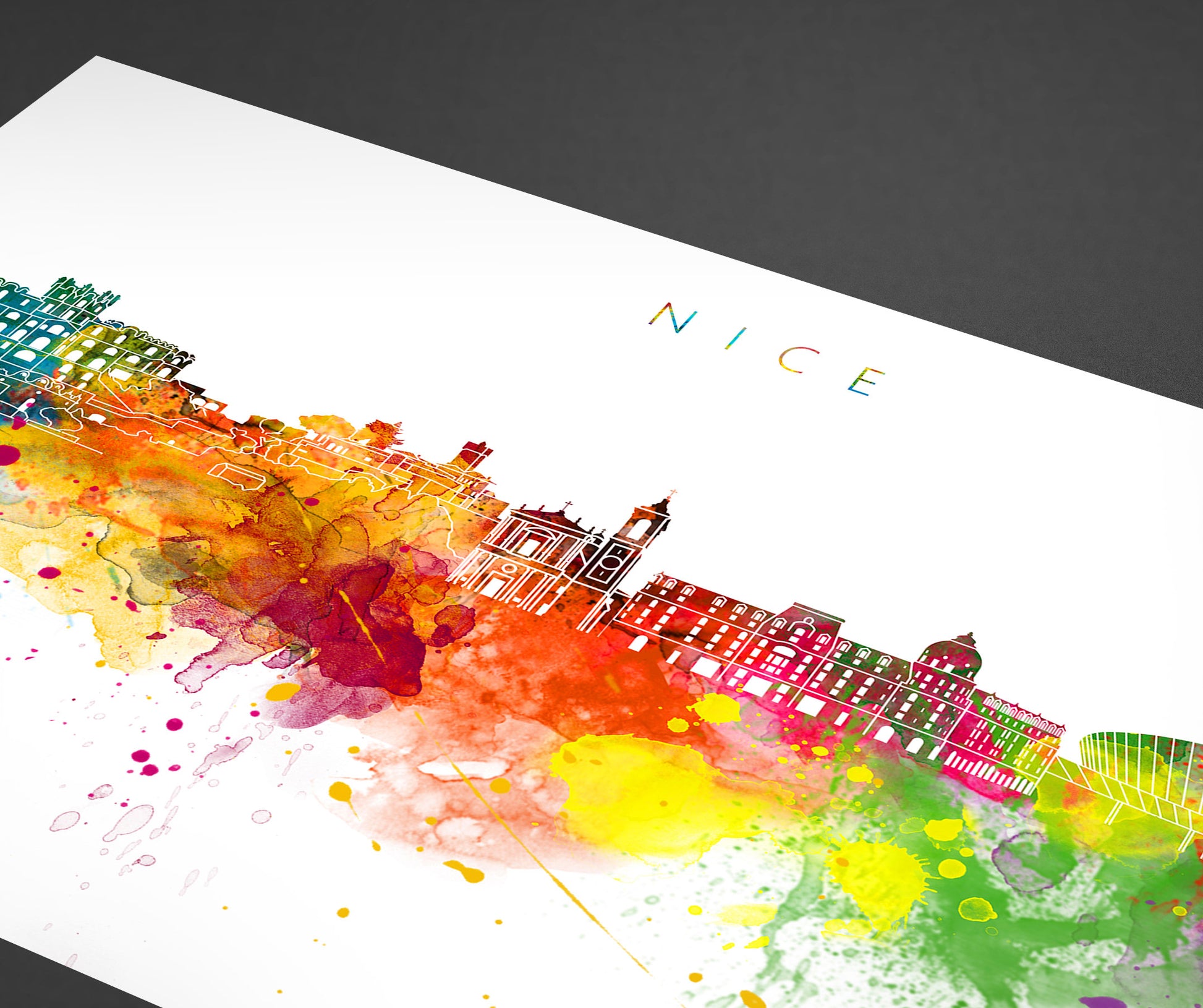 Nice Skyline Art Print  | Minimalist Watercolor Art Print Poster Gift Idea For Him Or Her | Wall Art | City Skyline | City Prints