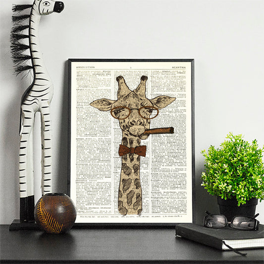 Dictionary Print \  #48 Giraffe Smoking Cigar \ Dictionary Art / Dictionary Page | Nursery Art | Vintage Poster | Gift for her