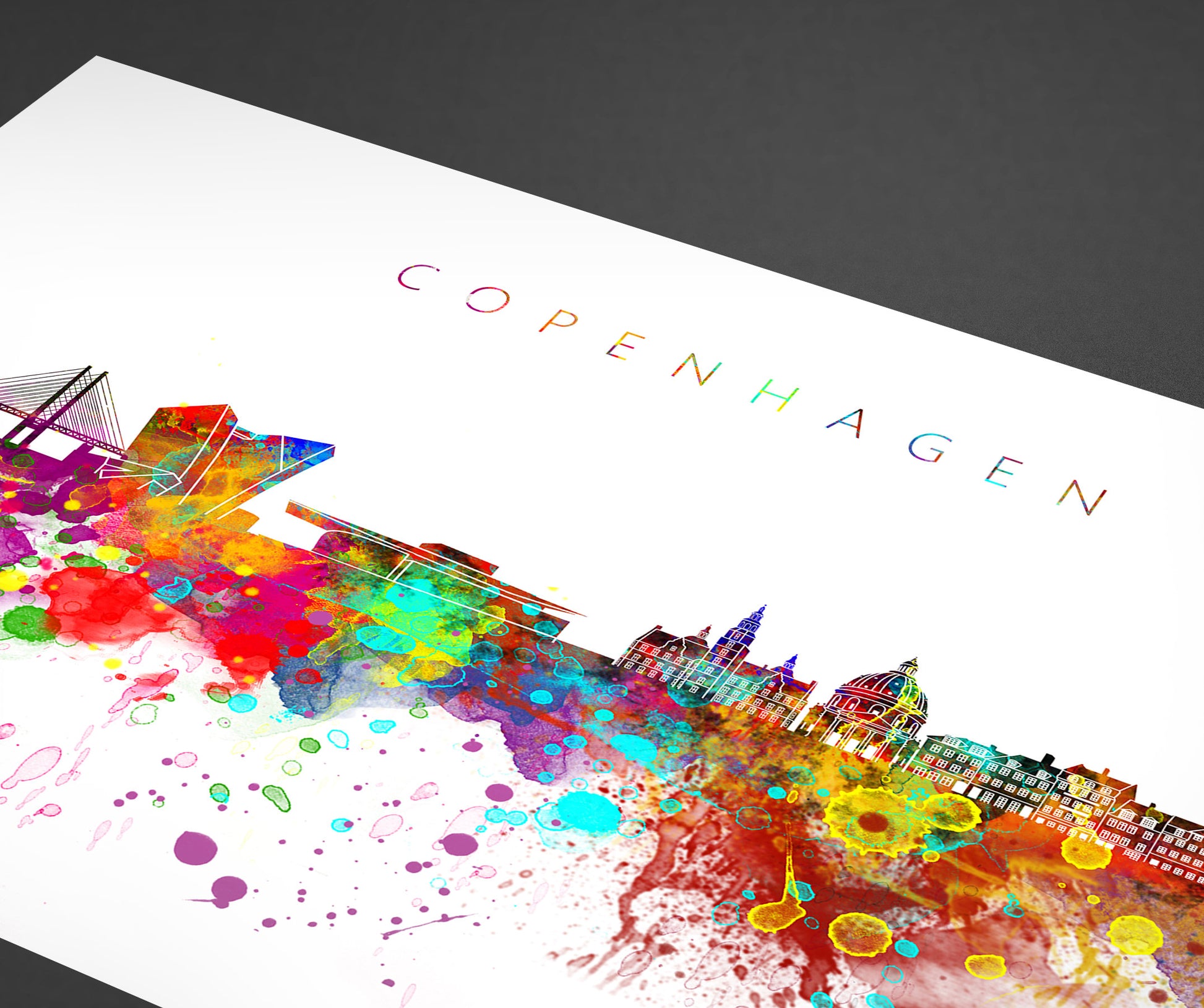 Copenhagen Skyline Art Print  | Minimalist Watercolor Art Print Poster Gift Idea For Him Or Her | Wall Art | City Skyline | City Prints