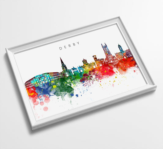 Derby Skyline Art Print  | Minimalist Watercolor Art Print Poster Gift Idea For Him Or Her | Wall Art | City Skyline | City Prints