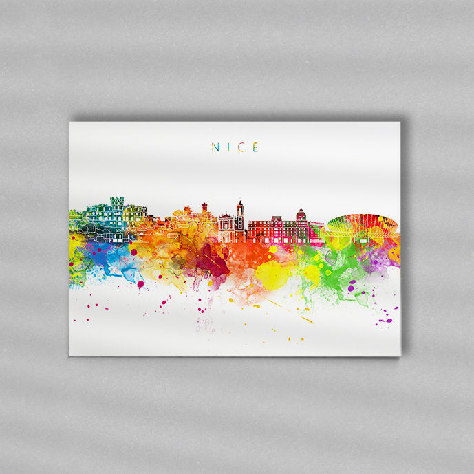 Nice Skyline Art Print  | Minimalist Watercolor Art Print Poster Gift Idea For Him Or Her | Wall Art | City Skyline | City Prints