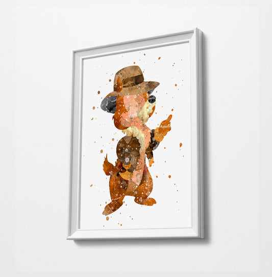 Chip n Dale Minimalist Watercolor Art Print Poster Gift Idea For Him Or Her | Nursery Art |