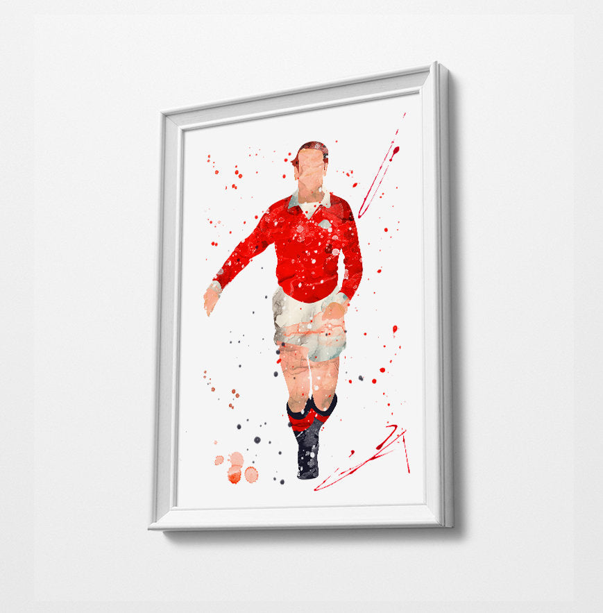 Bobby Minimalist Watercolor Art Print Poster Gift Idea For Him Or Her | Football | Soccer | Manchester