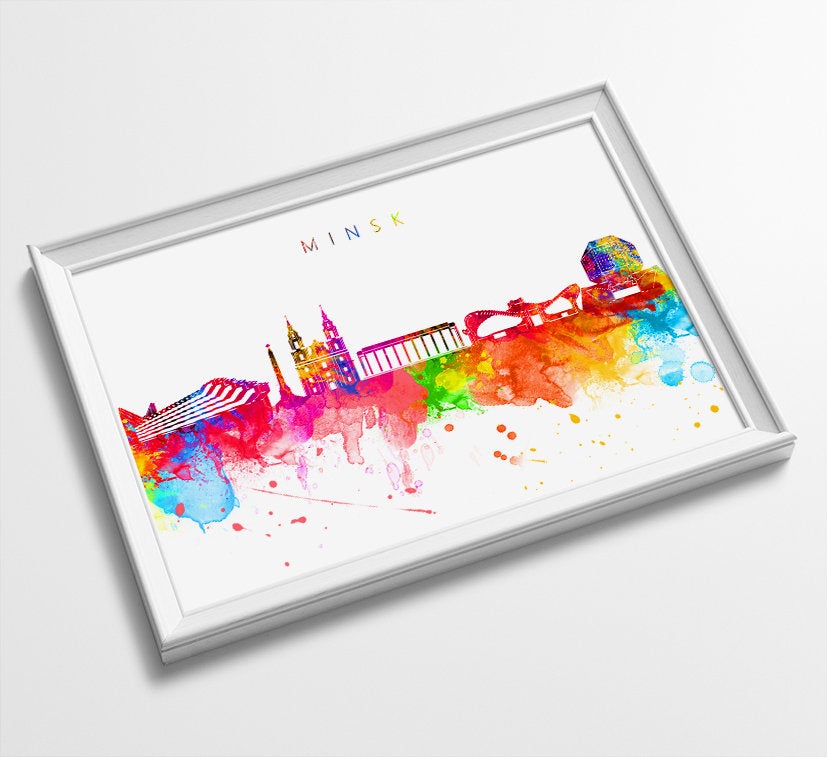 Minsk Skyline Art Print  | Minimalist Watercolor Art Print Poster | Gift Idea For Him Or Her | Wall Art | City Skyline | City Prints