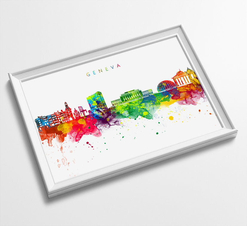 Geneva Skyline Art Print  | Minimalist Watercolor Art Print Poster | Gift Idea For Him Or Her | Wall Art | City Skyline | City Prints