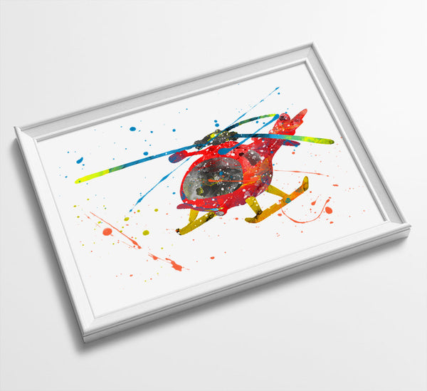 Helicopter | Fireman Sam | Minimalist Watercolor Art Print Poster Gift Idea For Him | Boys Room | Nursery Art