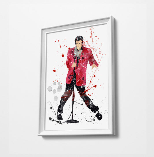 Elvis Pink Jacket Minimalist Watercolor Art Print Poster Gift Idea For Him Or Her Music Poster