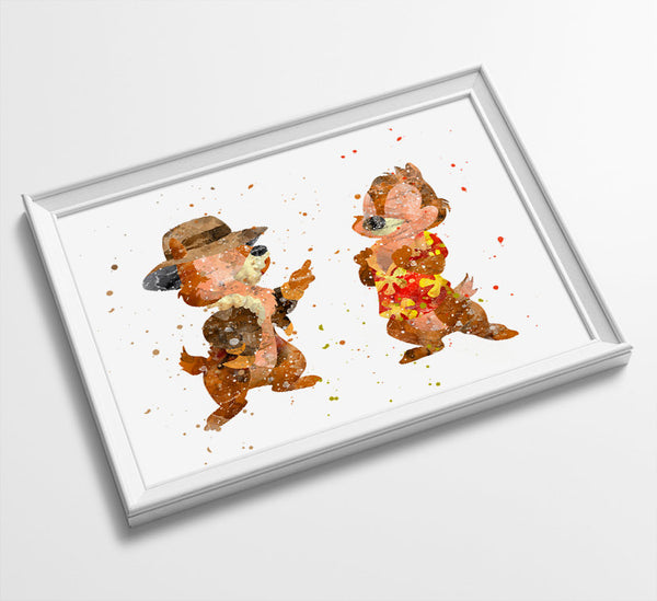 Chip n Dale Minimalist Watercolor Art Print Poster Gift Idea For Him Or Her | Nursery Art |