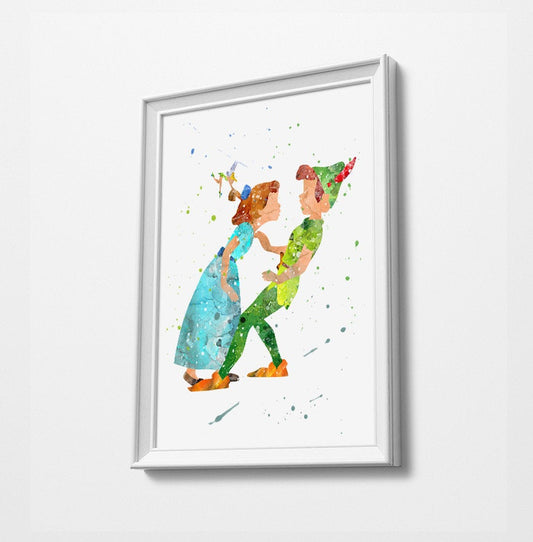 Peter Pan, Wendy & Tinker bell | Minimalist Watercolor Art Print Poster Gift Idea For Him Or Her | Nursery Art | Disney Prints
