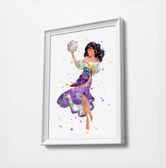 Esmeralda | Minimalist Watercolor Art Print Poster Gift Idea For Him Or Her | Nursery Art | Disney Prints | The Hunchback of Notre Dame
