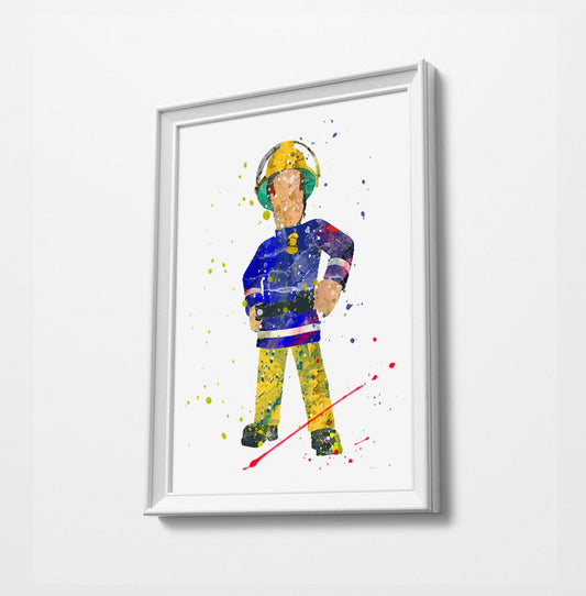 Fireman Sam | Minimalist Watercolor Art Print Poster Gift Idea For Him | Boys Room | Nursery Art