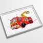 Firetruck | Fireman Sam Truck | Minimalist Watercolor Art Print Poster Gift Idea For Him | Boys Room | Nursery Art