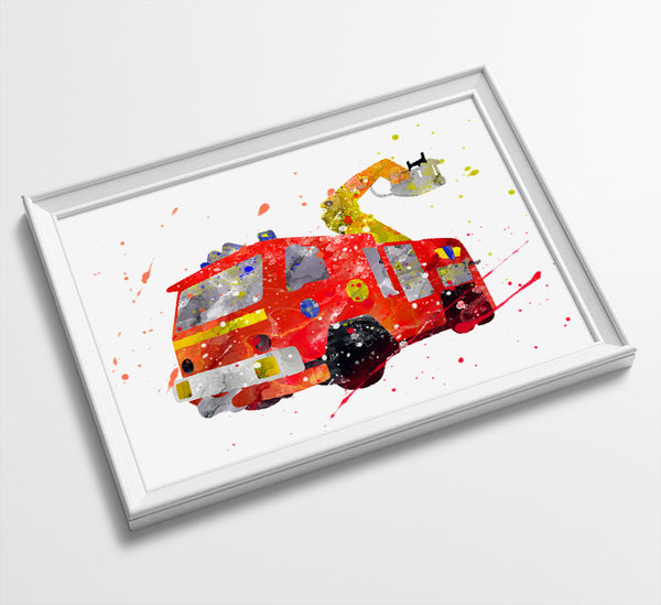 Firetruck | Fireman Sam Truck | Minimalist Watercolor Art Print Poster Gift Idea For Him | Boys Room | Nursery Art