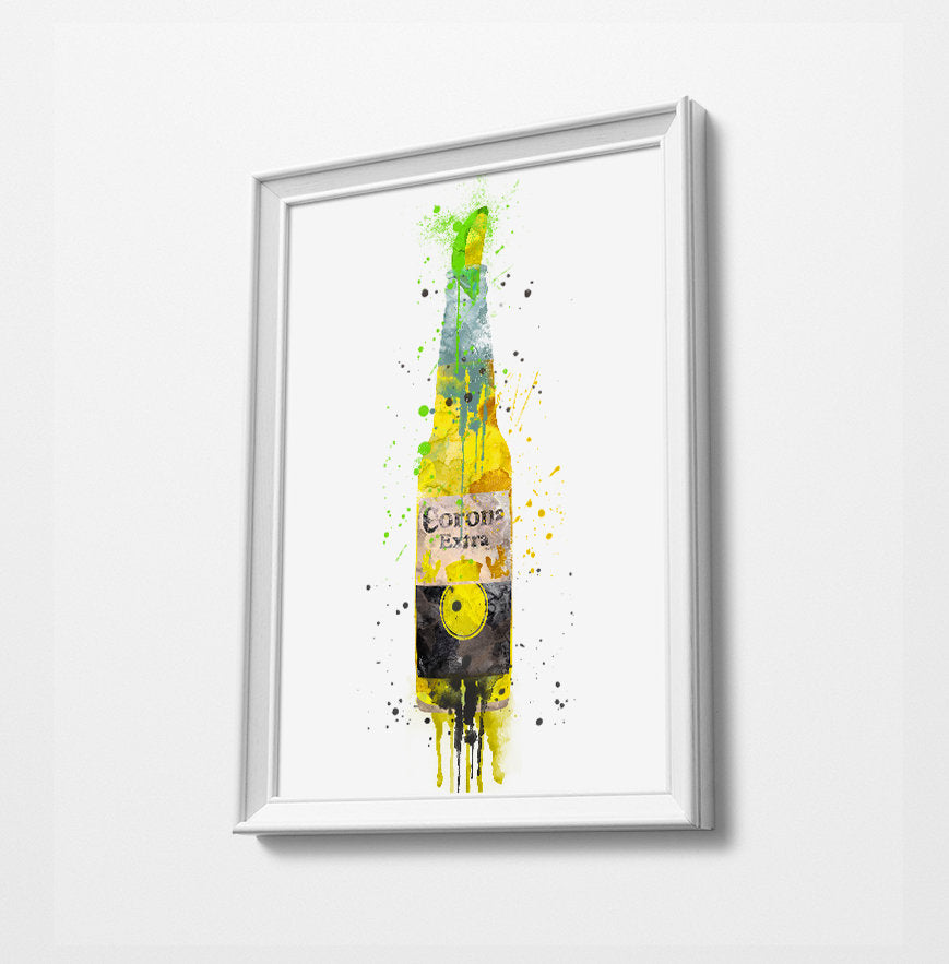 Beer Bottle with Lime Print | Minimalist Watercolor Art Print Poster | Canvas | Gift Idea For Him Or Her | Home Decor |