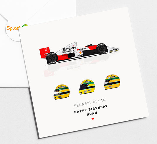 Aryton Senna Birthday Card, Personalised Senna Card. Formula One Birthday Card