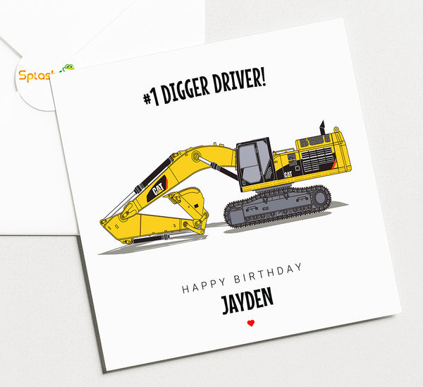 Caterpillar Digger Personalised Birthday Card