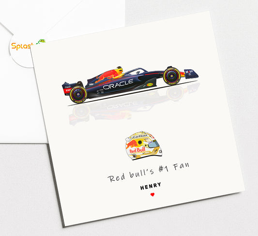 Max Verstappen Birthday Card, Fully personalised Red Bull Formula One Card
